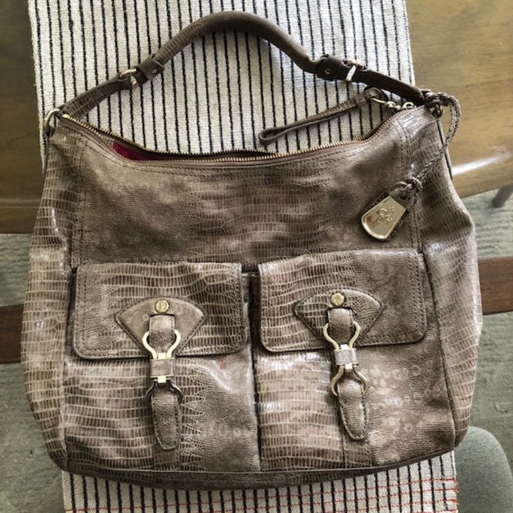 Cole Haan Snakeskin Leather Shoulder Hobo Bag
